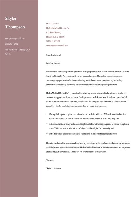 Operations Manager Cover Letter Examples And Templates For 2024