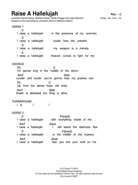 Raise A Hallelujah Songselect Chart In C Pdf