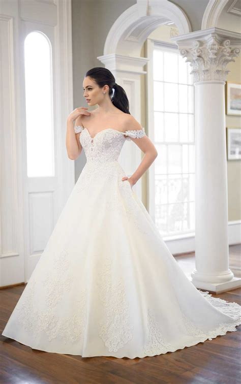 Off The Shoulder Ball Gown Wedding Dress With A Lace Bodice And Shaped