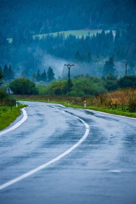 Wavy Asphalt Road In Mountain Area In Forest Stock Image Image Of