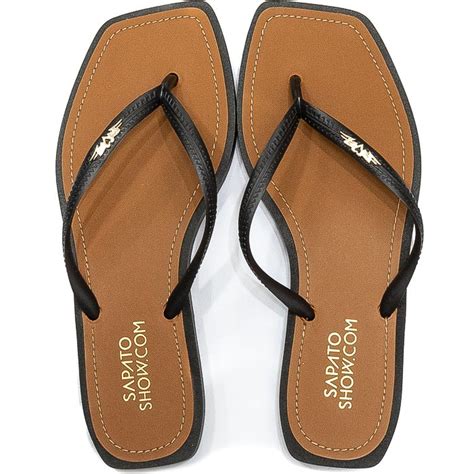 Chinelo Feminino Flip Flop Bico Quadrado Sapato Show 05806 Preto