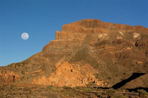 Beautiful View of the Mountain Ridge at Sunset with Full Moon on Stock ...