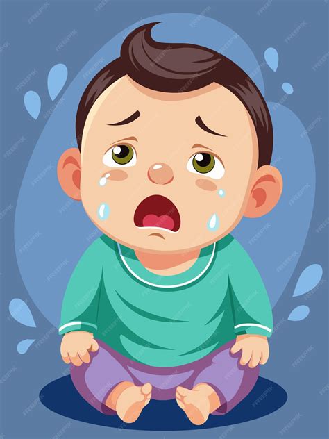 A Cartoon Of A Crying Child Sitting On A Blue Background With A Crying