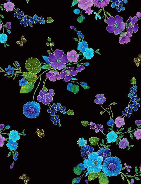 Timeless Treasures Utopia Small Tossed Metallic Blue Florals Fabric By