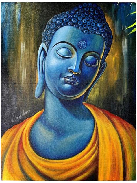 Gautam Buddha | Acrylic Paint | Painting by Sanju Basu | Exotic India Art