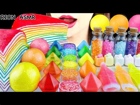 【asmr】rainbow Sugar Rock Candy Frozen Wax Bottle Candy Crepe Cake