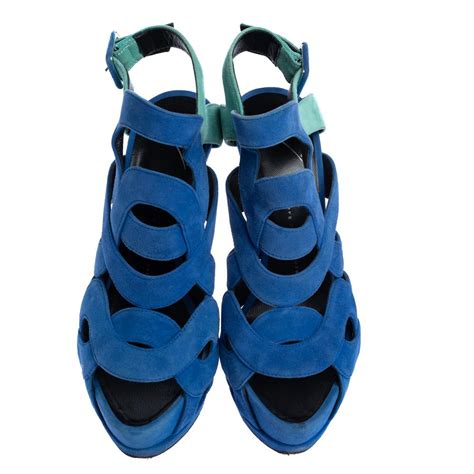 Giuseppe Zanotti Blue Suede Cutout Caged Slingback Sandals Size 40 For