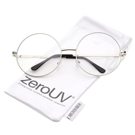 Zerouv Oversize Metal Frame Slim Temple Clear Lens Round Eyeglasses 60mm