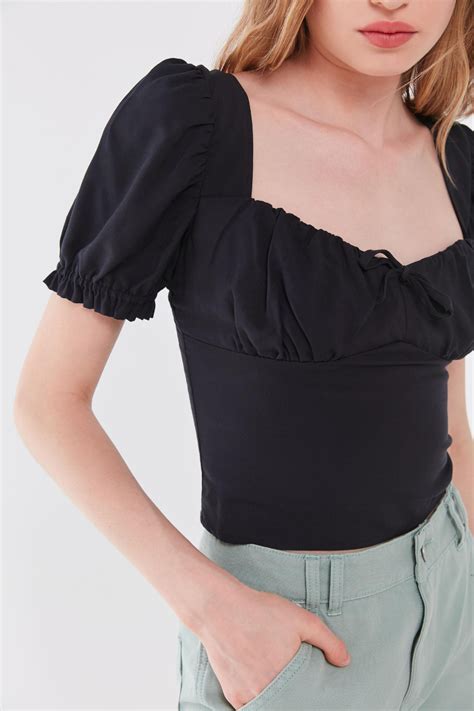 Uo Cassia Puff Sleeve Cropped Top Urban Outfitters Singapore Puff