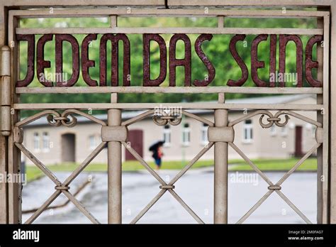 entrance gate in the Nazi concentration camp with the saying 'Jedem das ...