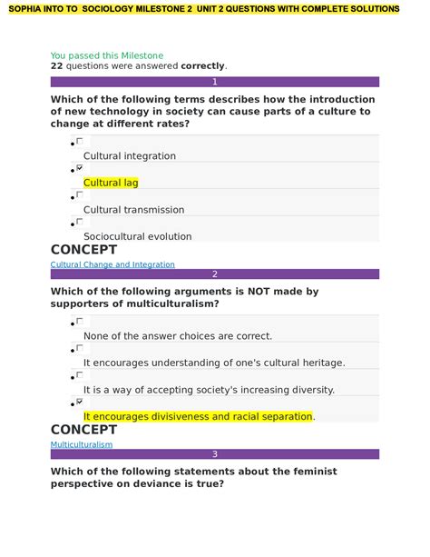 Sophia Into To Sociology Milestone Unit Questions With Complete