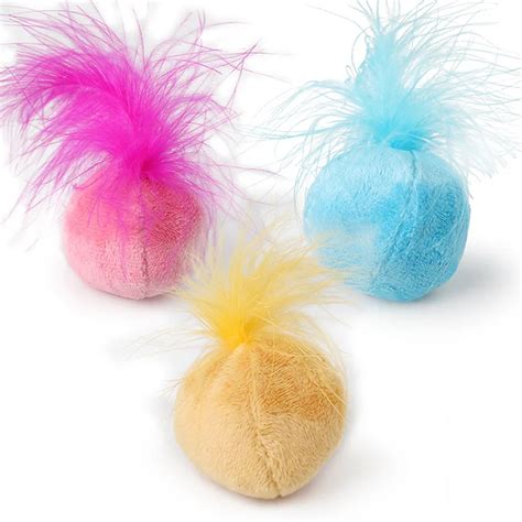 3pcs Pet Cat Play Interactive Toy Cute Design Catnip Plush Ball Feather