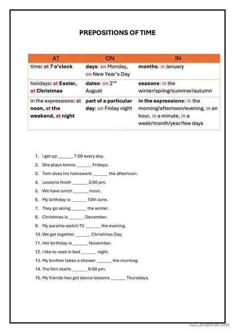 Prepositions Of Time General Gramma Fran Ais Fle Fiches Pedagogiques