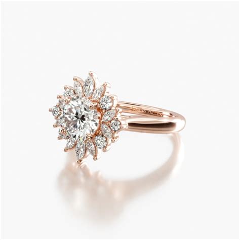 K Rose Gold Starburst Halo Engagement Ring R