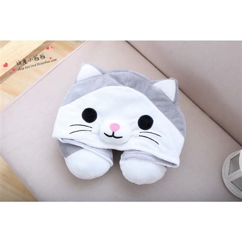 Cute Cat Neck Pillow, Adults Travel Neck Rest, Super Soft Velour Sleeping U-shaped Pillow