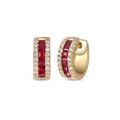 18ct Yellow Gold Ruby And Diamond Hoop Earrings Christopher Wharton