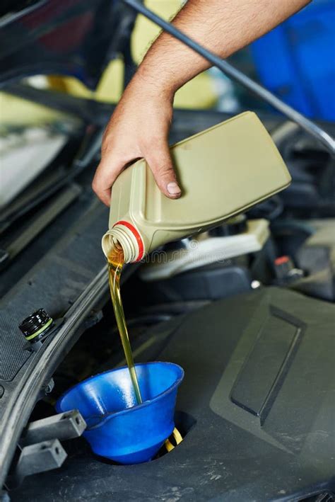 Woman Pouring Oil Into Car Engine Stock Image Image Of Funnel