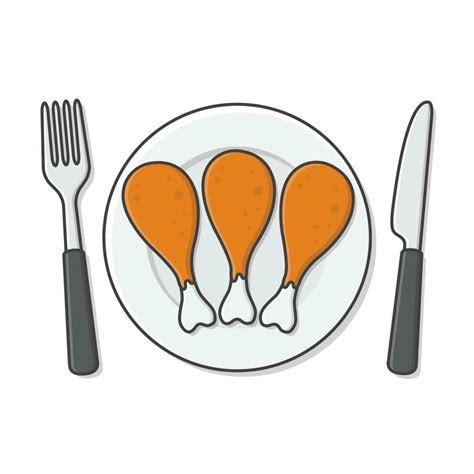 Fried Chicken Legs On Plate With Fork And Knife Vector Icon Illustration Fried Chicken