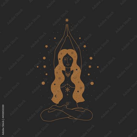 Vetor De Sacred Witch Magic Woman And Mystical Symbols Flat Vector