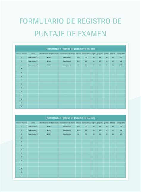 Plantilla de Excel Formulario De Registro De Puntaje De Examen y Hoja