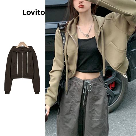 Lovito Casual Casaco Feminino Simples De Bolso Z Per E Z Per