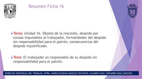 Resumen Ficha Tema Unidad Objeto De La Rescisi N Despido Por