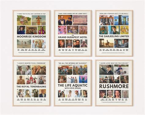 WES ANDERSON Movie Poster Set Set of 6 Posters Vintage Wall Print Wall ...