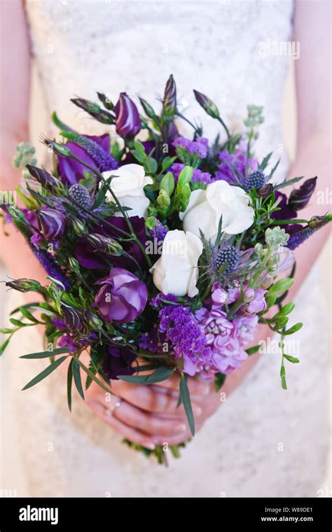 Wedding Flowers White Lilac Rose And Freesia Bouquet Stock Photo