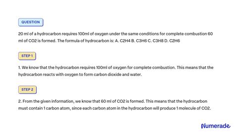 Solved Ml Of A Hydrocarbon Requires Ml Of Oxygen Under The Same