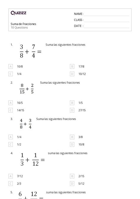 Suma Hojas De Trabajo Para Grado En Quizizz Gratis E Imprimible