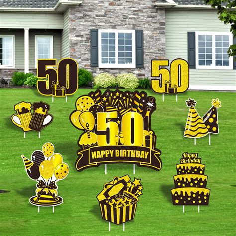 2pcs 50th Birthday Yard Sign Decorations With Stakes Large Size 16 Black Gold