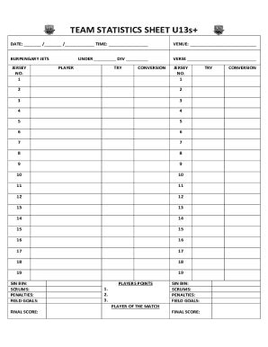 Fillable Online Team Statistics Sheet U S Fax Email Print Pdffiller