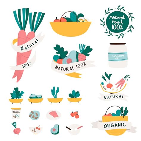 Ensemble De Vecteur De Badges D Aliments Naturels Et Biologiques