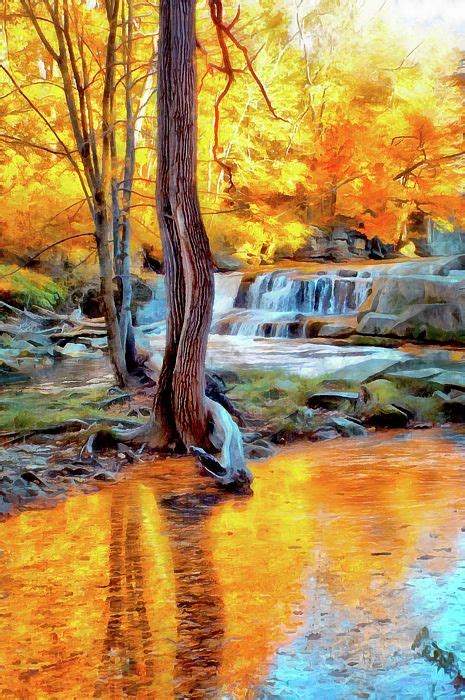 Autumn Woodland Stream Waterfall By Michael Deweese In 2022 Digital