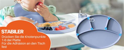 Funykich Baby Geschirrset Mit Saugnapf Silikon Baby Essen Set Mit