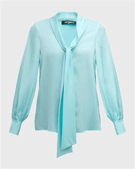 Ella Tie Neck Silk Blouse Neiman Marcus