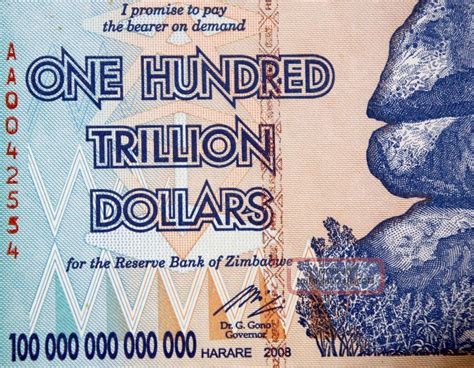 Zimbabwe 100 Trillion Dollar Bill 2008 Historical High Inflation Banknote