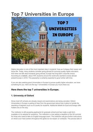 Top 7 Universities in Europe.pdf | Free Download