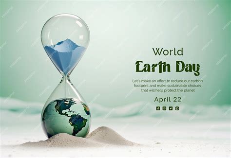 Premium Psd Earth Day Concept Sand Hourglass Earth Model Manipulation Scene On Light Green