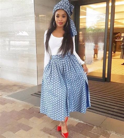 Lovely Seshweshwe Skirt And Headwrap With Blue In 2019 Seshweshwe