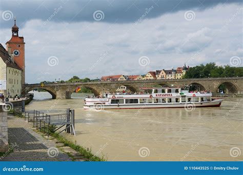 People Enjoy River Cruise by the Danube River in Regensburg, Germany ...