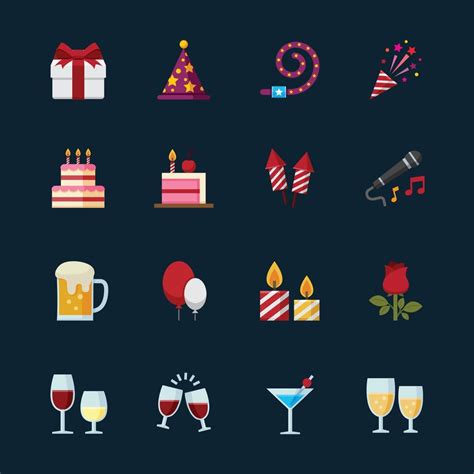 Party And Celebration Icons With Black Background 7770584 Vector Art At