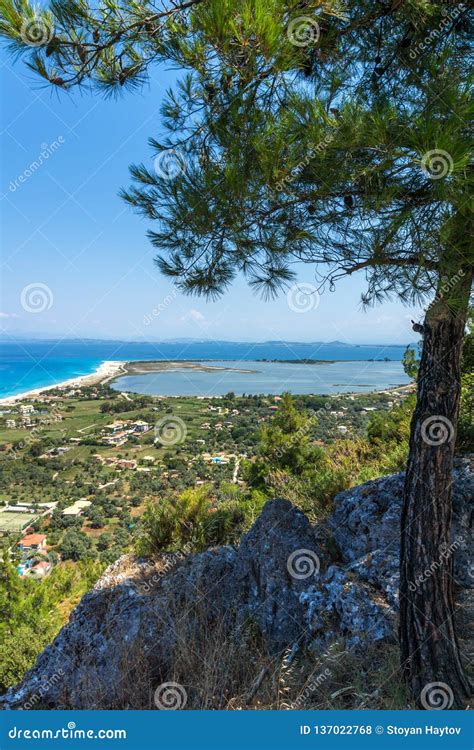 Panorama Of Agios Ioanis Beach With Blue Waters Lefkada Ionian