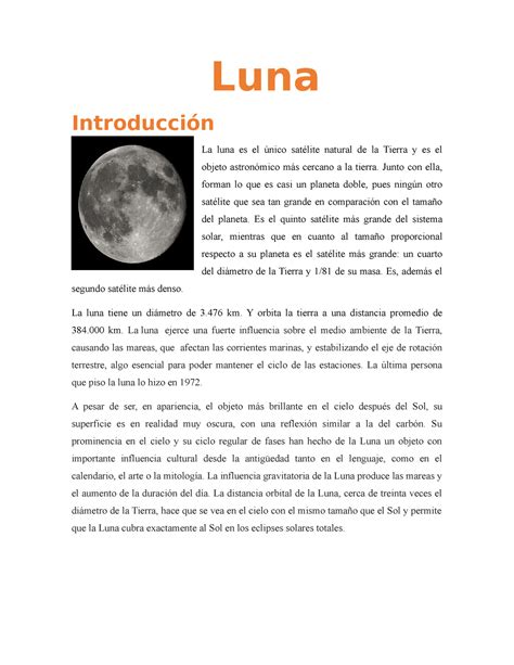 La Luna Acontecimientos Relacionados Con La Luna Introducción La Luna Es El único Satélite