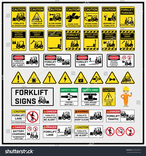 Set Safety Caution Signs Symbols Forklift Stock Vector Royalty Free