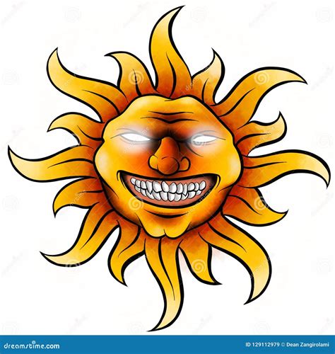 Illustration Face Tattoo Evil Sun In White Background Stock