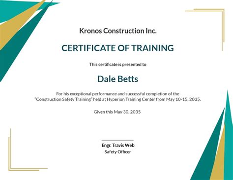 Safety Training Certificate Template