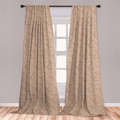 Beige Curtains 2 Panels Set Baroque Floral Swirls Damask Pattern Classic Victorian Style In