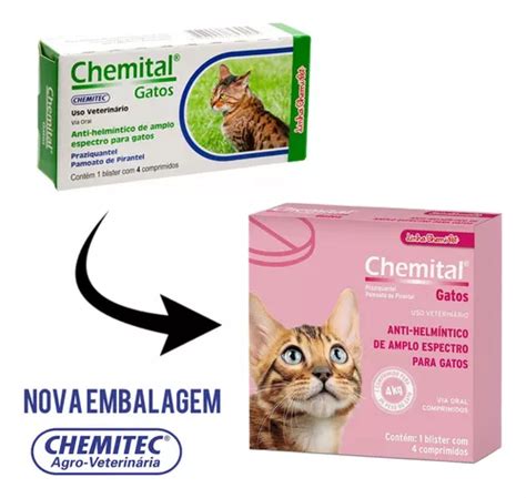 Vermífugo Chemital Gatos Caixa 4 Comprimidos Kit 10 Cx Frete grátis