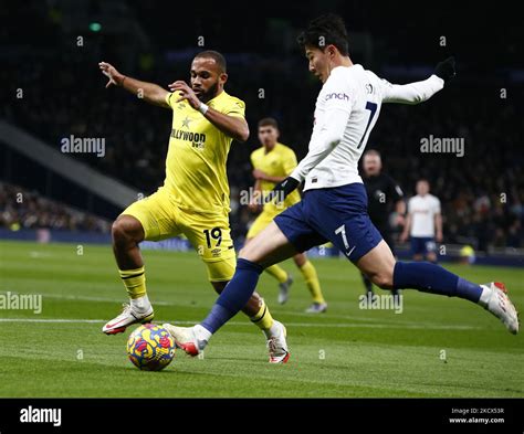 Tottenham Hotspur S Son Heung Min Takes On Bryan Mbeumo Of Brentford